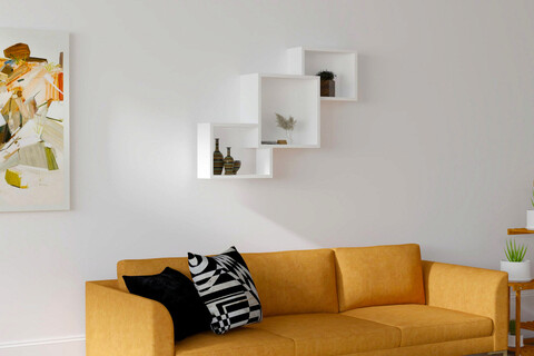 Raft de perete, Puqa Design, Silver, 98x72x19 cm, PAL, Alb