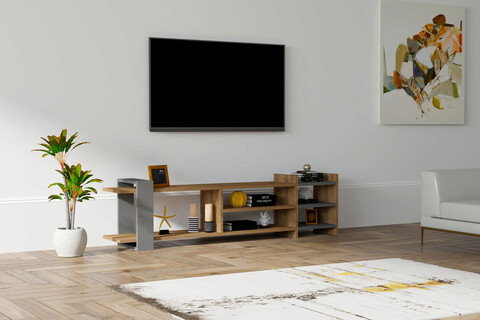 Comoda TV, Puqa Design, Zeyna, 156x40x29 cm, PAL, Nuc / Antracit