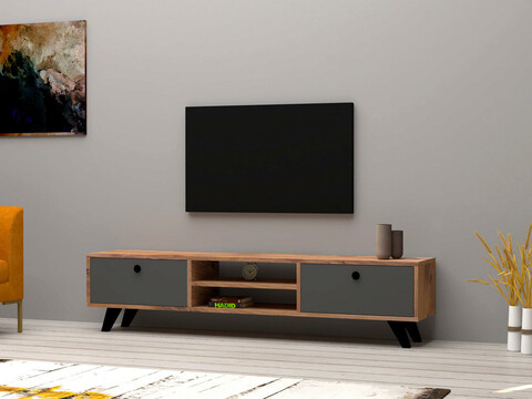 Comoda TV, Puqa Design, Tumuki, 160x37x29 cm, PAL, Pin Atlantic / Antracit