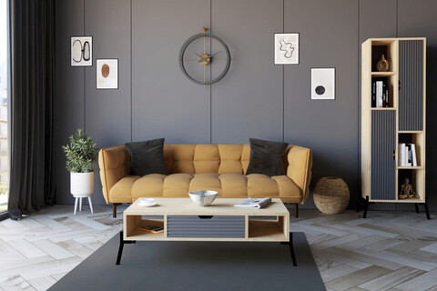 Masuta de cafea, Puqa Design, Faro, 100x28 cm, PAL, Stejar safir / Antracit