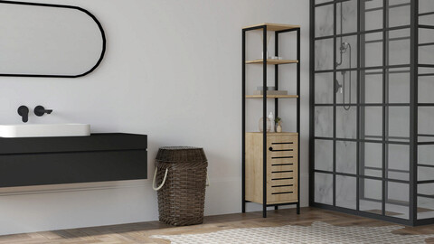 Dulap de baie, Puqa Design, Gala, 38x162 cm, PAL, Safir / Negru