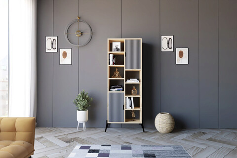 Corp biblioteca, Puqa Design, Otranto, PAL, Stejar safir / Antracit