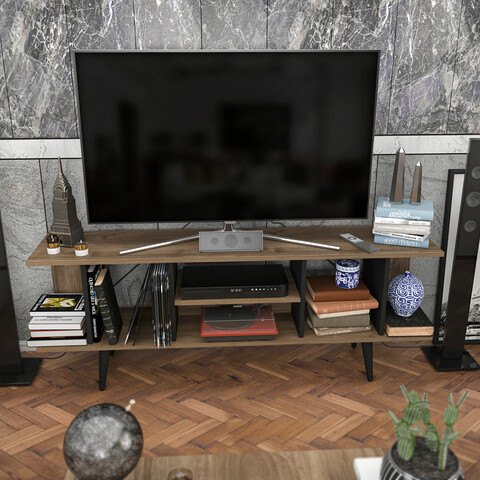 Comoda TV, Retricy, Akya, 160x35x38 cm, PAL, Nuc / Negru