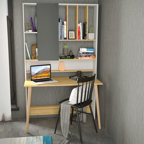 Birou, Retricy, Wood, 120x60x196 cm, PAL, Alb / Stejar