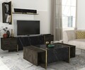 Set mobilier living, Talon, Veyron Set 1, PAL, Negru/Auriu