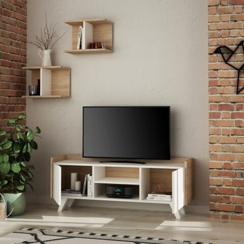 Comoda TV, Homitis, Trap Tv - White, Oak, 33x122x49 cm
