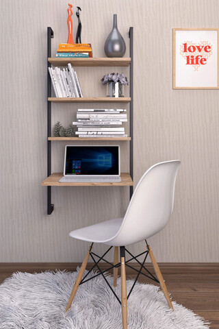 Raft de perete, Puqa Design, Masalı, 49x120x20 cm, PAL, Maro / Negru