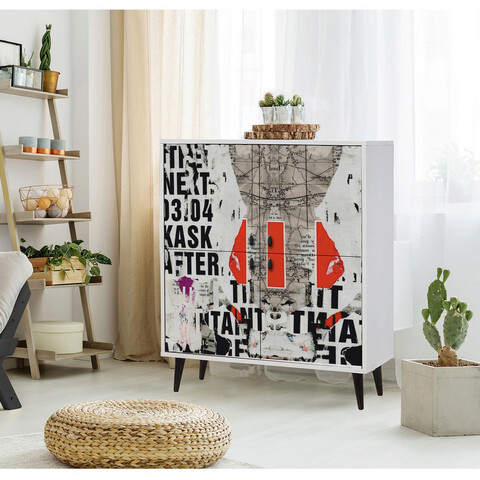 Dulap multifunctional, Vella, Multilüx Article, 95x111x36 cm, PAL, Alb / Negru / Roșu / Gri