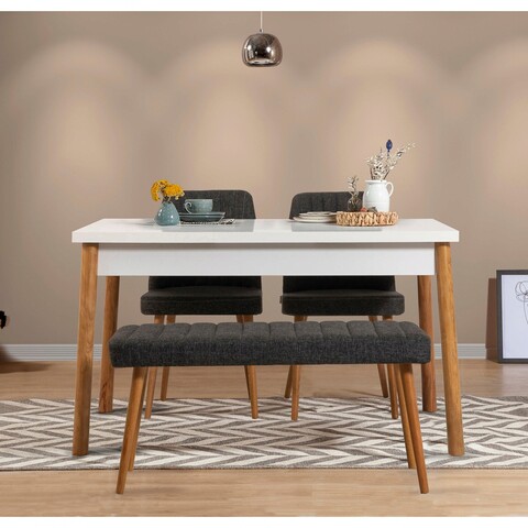Set masa si scaune 4 piese, Vella, Costa Atlantic White-Anthracite, PAL, Pin Atlantic / Alb / Antracit