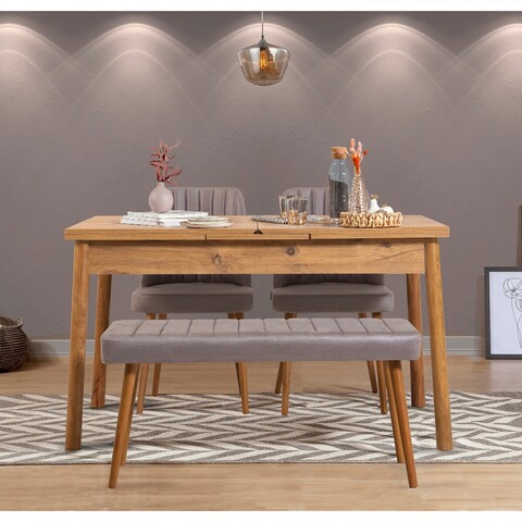 Set masa extensibila si 4 scaune, Vella, Santiago Atlantice -Soho Grey, PAL, Pin Atlantic / Gri