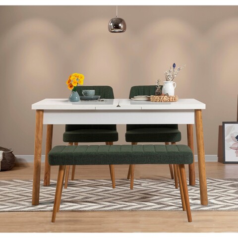 Set masa extensibila si 4 scaune, Vella, Santiago White Atlantic-Green, PAL, Pin Atlantic / Alb / Verde