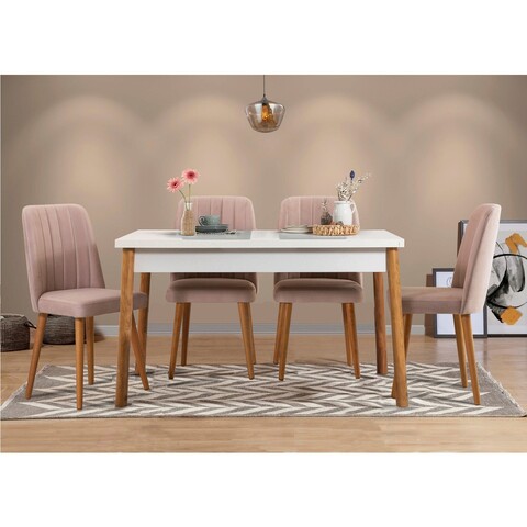Set masa si scaune 5 piese, Vella, Costa White Atlantice-Stone, PAL, Pin Atlantic / Alb / Piatră