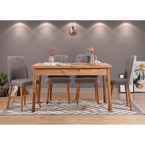 Set masa extensibila si 4 scaune, Vella, Santiago Atlantic Grey, PAL, Pin Atlantic / Gri