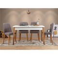Set masa extensibila si 4 scaune, Vella, Santiago White Grey Atlantic Pine, PAL, Pin Atlantic / Alb / Gri