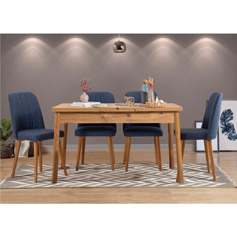 Set masa extensibila si 4 scaune, Vella, Santiago Atlantic Navy Blue V2, PAL, Pin Atlantic / Albastru Marin
