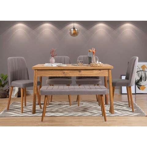 Set masa si scaune 6 piese, Vella, Costa Atlantic Grey, PAL, Pin Atlantic / Gri