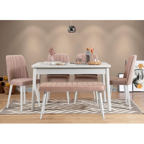 Set masa si scaune 6 piese, Vella, Costa 0900, PAL, Alb / Piatra