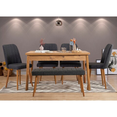 Set masa si scaune 6 piese, Vella, Costa Atlantic Anthracite, PAL, Pin Atlantic / Antracit