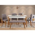 Set masa extensibila si 6 scaune, Vella, Santiago Atlantic-White Grey, PAL, Pin Atlantic / Alb / Gri
