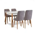 Set masa extensibila si 6 scaune, Vella, Santiago Atlantic-White Grey, PAL, Pin Atlantic / Alb / Gri