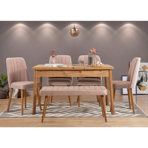 Set masa extensibila si 6 scaune, Vella, Santiago Atlantic Stone, PAL, Pin Atlantic / Piatră