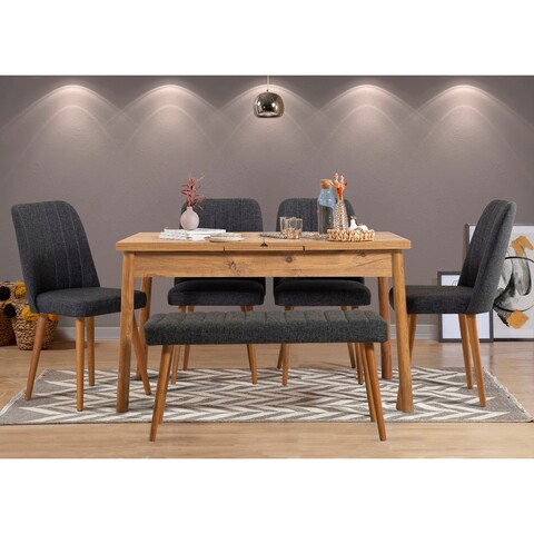 Set masa extensibila si 6 scaune, Vella, Santiago Atlantic Anthracite, PAL, Pin Atlantic / Antracit