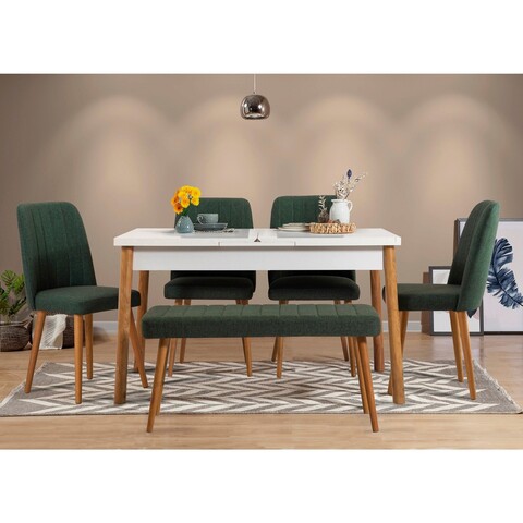 Set masa extensibila si 6 scaune, Vella, Santiago Atlantic-White Green, PAL, Pin Atlantic / Alb / Verde
