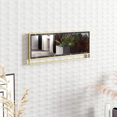 Oglindă decorativă din PAL, Zena Home, Polka, PAL, Aur/Negru