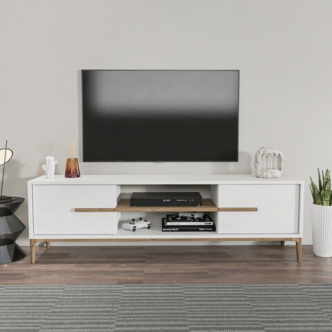 Comoda TV, Zena Home, Eslem, 120x43 cm, PAL, Alb/Maro