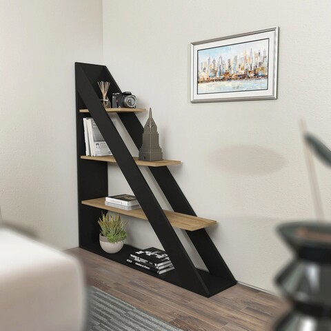 Corp biblioteca, Zena Home, Pisagor, 120x131 cm, PAL, Negru / Stejar