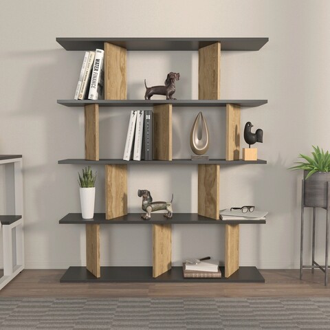 Corp biblioteca, Zena Home, Grace, 120x141x24 cm, PAL, Negru / Stejar