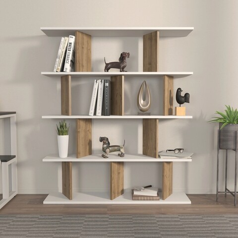 Corp biblioteca, Zena Home, Grace, 120x141x24 cm, PAL, Alb/Maro