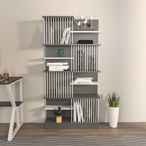 Corp biblioteca, Zena Home, Arya, 80x160x24 cm, PAL, Antracit/Alb