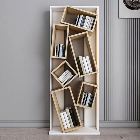 Corp biblioteca, Zena Home, Carmen, 63x153 cm, PAL, Alb / Stejar