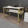 Birou, Zena Home, Lona, 120x72 cm, PAL, Alb/Auriu