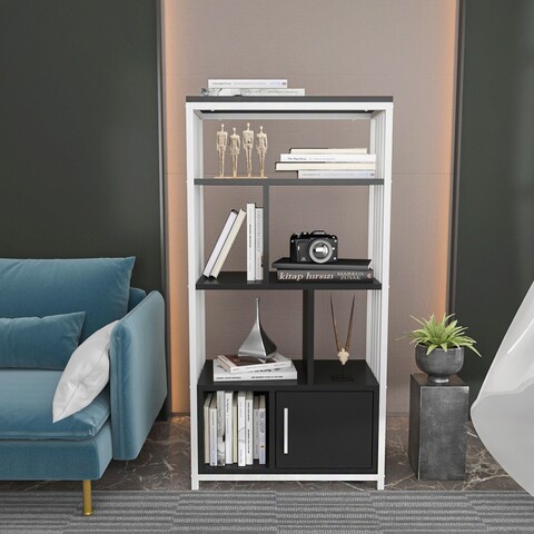 Corp biblioteca, Zena Home, Valero, 60x120x29 cm, PAL, Alb / Antracit