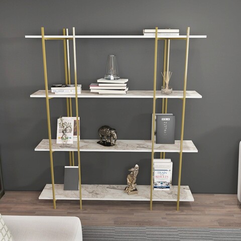Corp biblioteca, Zena Home, Moss, 160x180x29 cm, PAL, Alb/Auriu