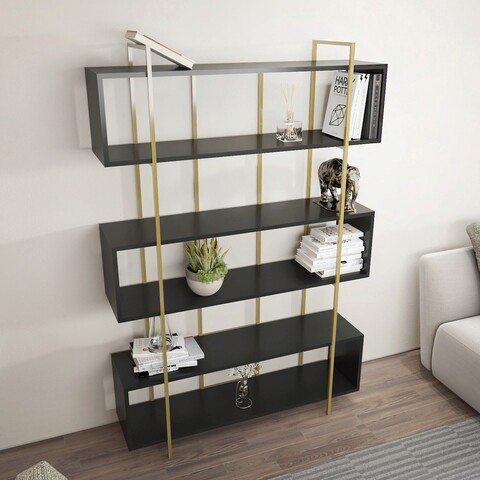 Corp biblioteca, Zena Home, Bruti, 120x180x29 cm, PAL, Antracit / Aur