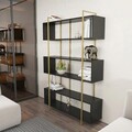 Corp biblioteca, Zena Home, Bruti, 120x180x29.6 cm, PAL, Antracit / Aur