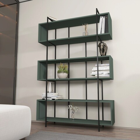 Corp biblioteca, Zena Home, Bruti, 120x180x29 cm, PAL, Verde/Negru