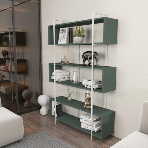 Corp biblioteca, Zena Home, Bruti, 120x180x29 cm, PAL, Verde/Alb