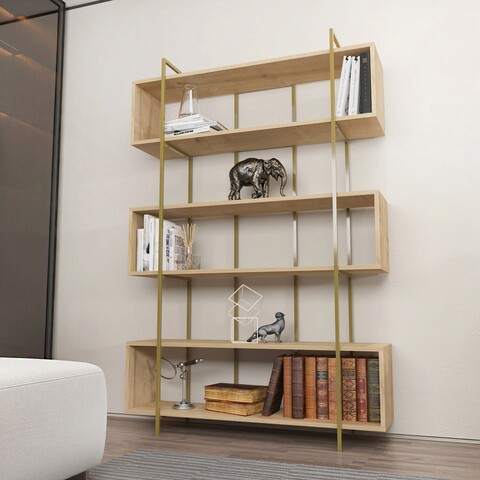 Corp biblioteca, Zena Home, Bruti, 120x180x29 cm, PAL, Stejar / Aur