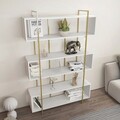Corp biblioteca, Zena Home, Bruti, 120x180x29 cm, PAL, Alb/Auriu