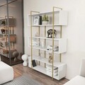 Corp biblioteca, Zena Home, Bruti, 120x180x29 cm, PAL, Alb/Auriu