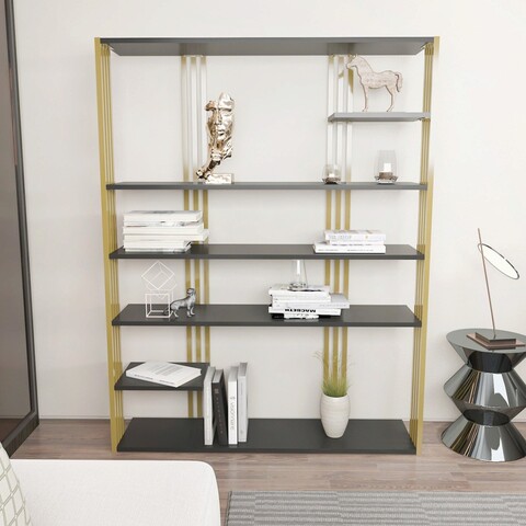 Corp biblioteca, Zena Home, Jenny, 120x160x29 cm, PAL, Antracit / Aur