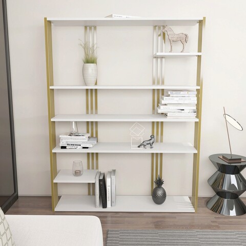 Corp biblioteca, Zena Home, Jenny, 120x160x29 cm, PAL, Alb/Auriu