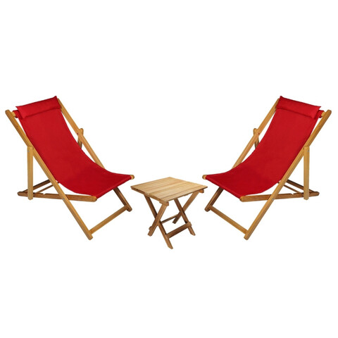 Set 2 sezlonguri cu masuta, My Interior, Sun, 90 x 59 x 80 cm, lemn de carpen, rosu