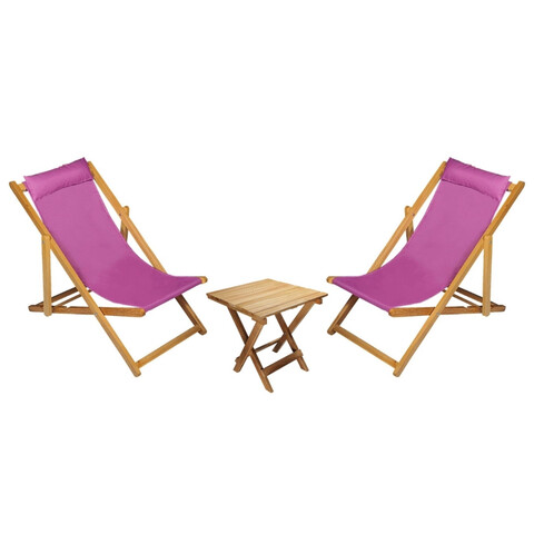Set 2 sezlonguri cu masuta, My Interior, Sun, 90 x 59 x 80 cm, lemn de carpen, mov