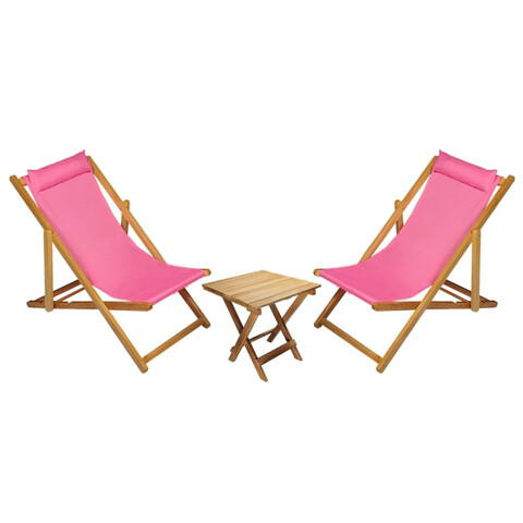 Set 2 sezlonguri cu masuta, My Interior, Sun, 90 x 59 x 80 cm, lemn de carpen, roz