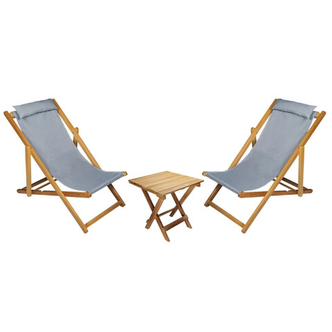 Set 2 sezlonguri cu masuta, My Interior, Sun, 90 x 59 x 80 cm, lemn de carpen, gri
